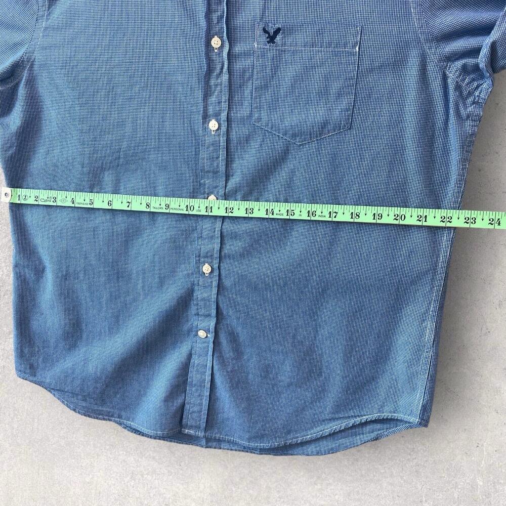 American Eagle Men Blue small plaid Button Down Classic Fit Long Sleeve SZ/L-G - Picture 7 of 14